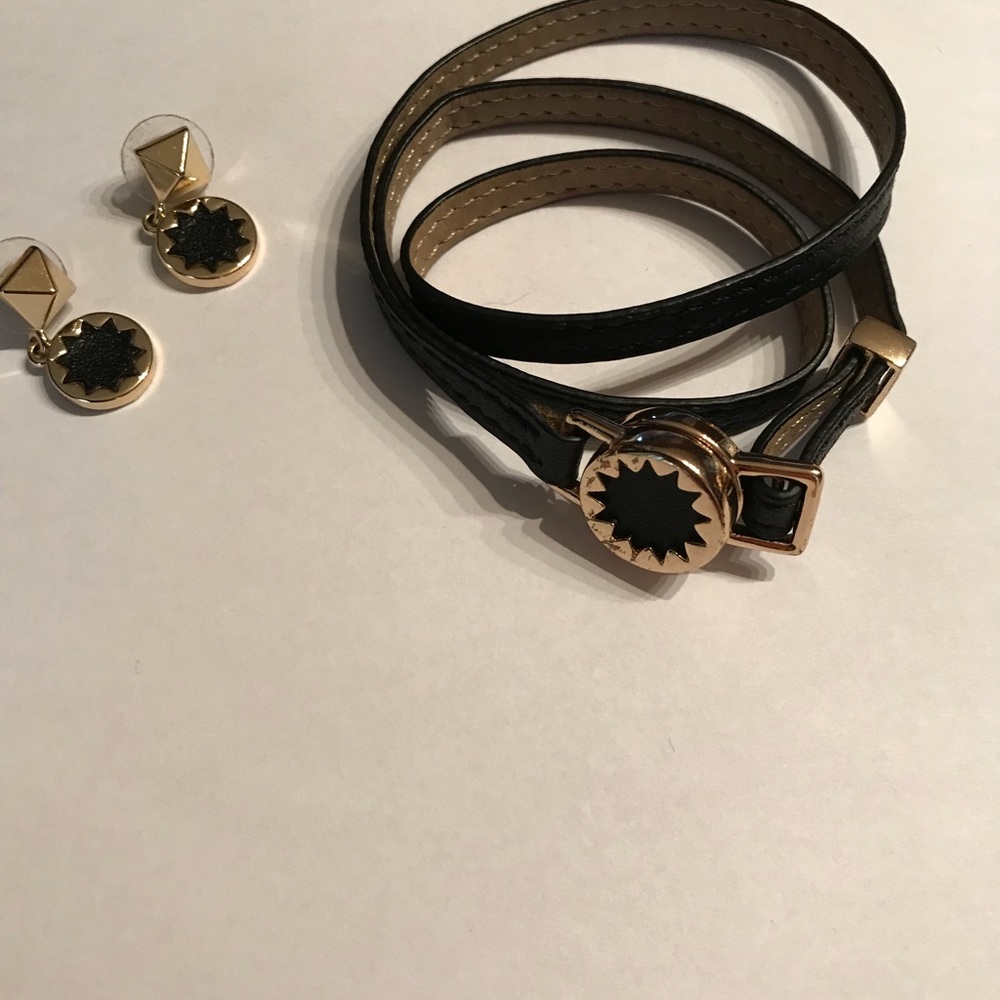 Leather Wrap Bracelet & Earrings Set